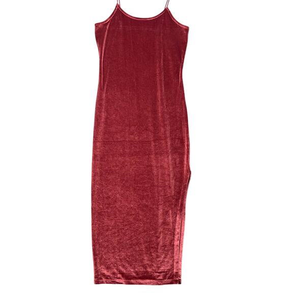 VTG Derek Heart Crushed Red Velvet Midi Slip Dress Side Slit L Coquette Romantic - Picture 3 of 8